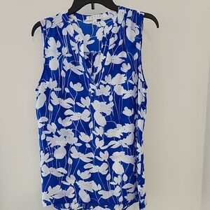 Chaus Blue and White Floral Blouse